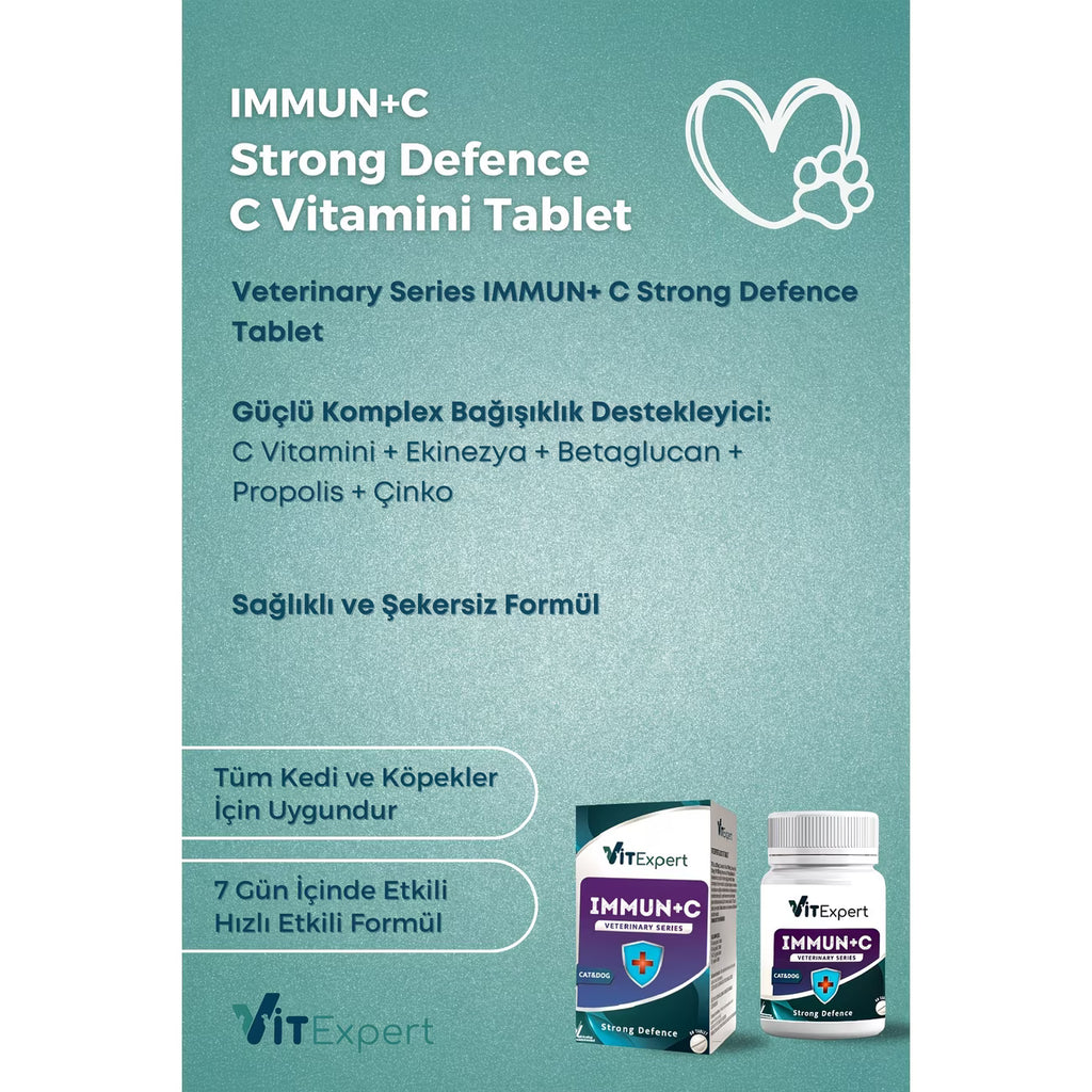 Immun C Strong Defence Kedi & Köpek Bağışıklık Sistemi Destekleyici Güçlendirici C Vitamini Tablet