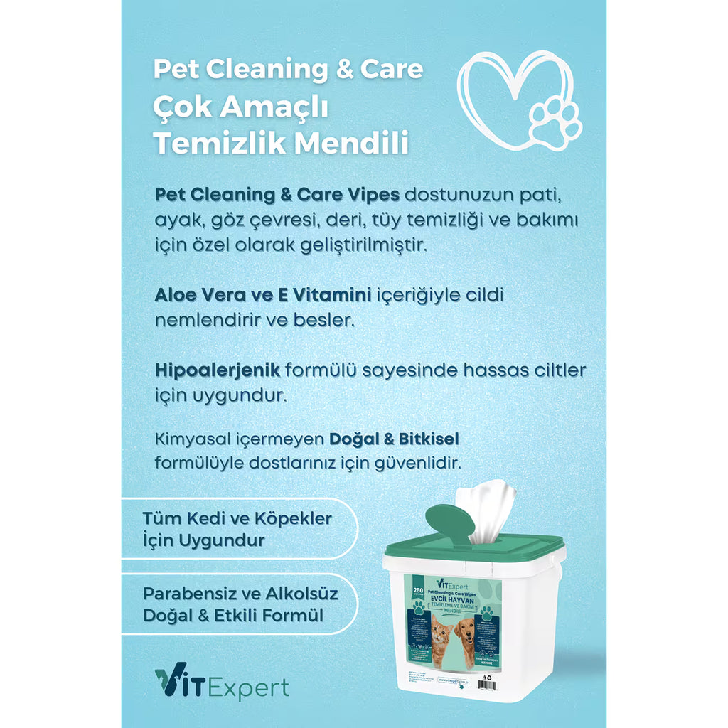 Evcil Hayvan Pati Tüy Kulak Göz Temizleme Ve Bakım Kedi Köpek Islak Mendil 250 Adet