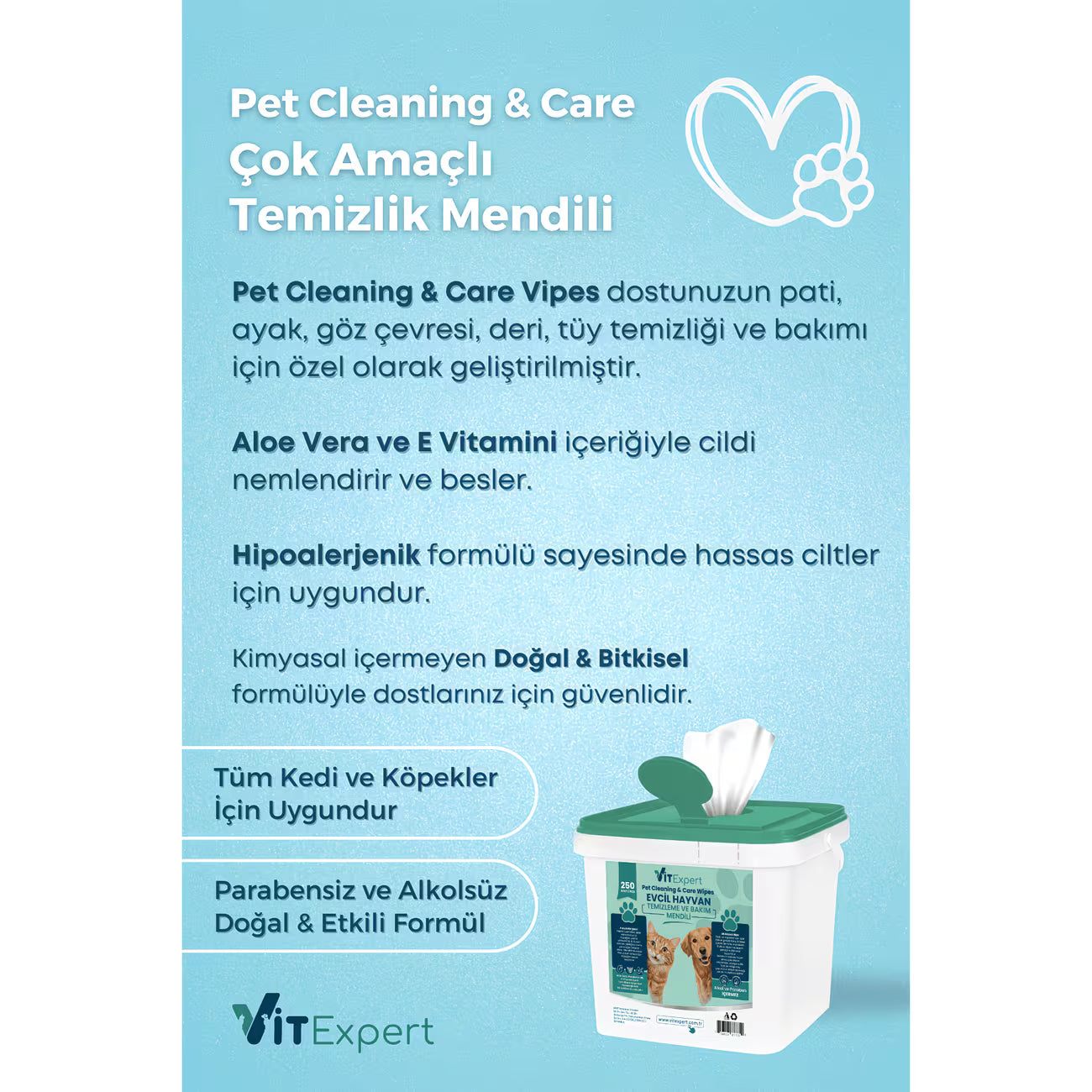 Evcil Hayvan Pati Tüy Kulak Göz Temizleme Ve Bakım Kedi Köpek Islak Mendil 250 Adet