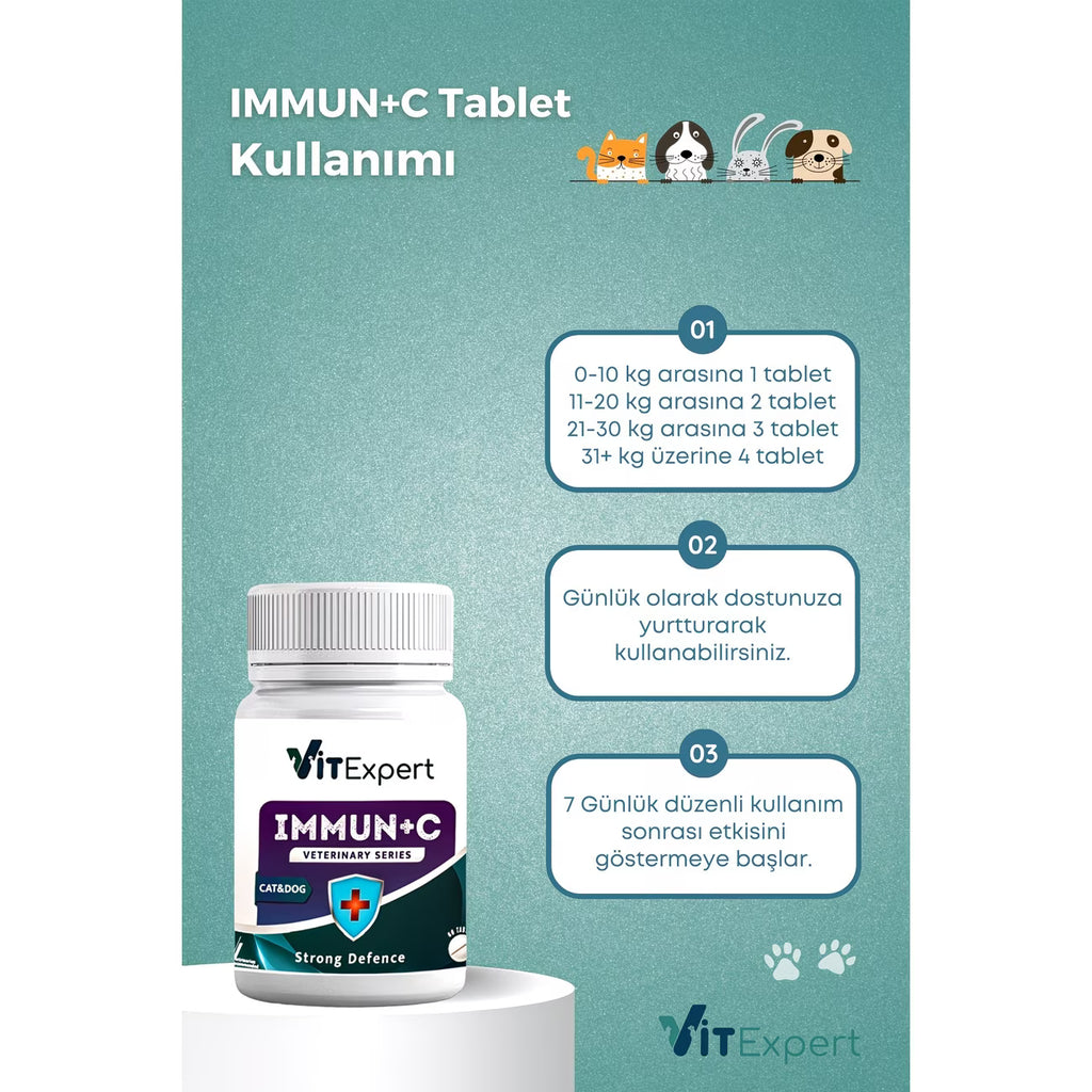 Immun C Strong Defence Kedi & Köpek Bağışıklık Sistemi Destekleyici Güçlendirici C Vitamini Tablet