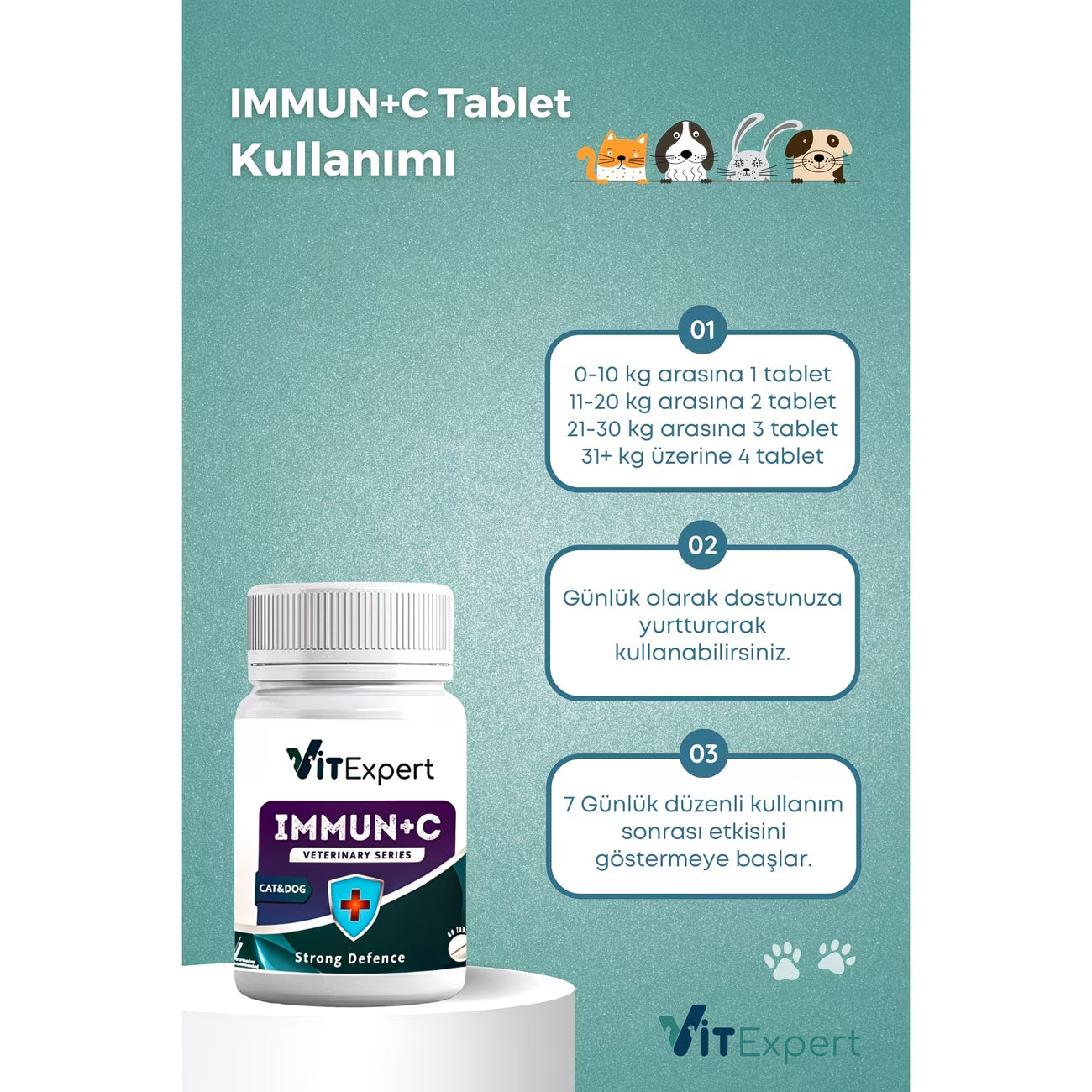 Immun C Strong Defence Kedi & Köpek Bağışıklık Sistemi Destekleyici Güçlendirici C Vitamini Tablet